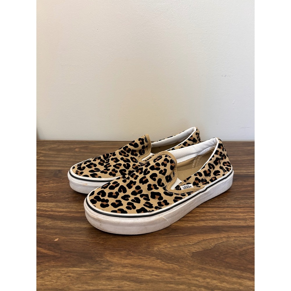 Vans Classic Slip On Leopard Animal Print Sneakers Tan Black Womens 8 Mens 6.5
